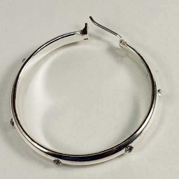 Women's stunning Polished Silver-tone Hoop Earrings With Sparkle Crystals, 1.5" - Picture 1 of 7